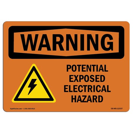 Signmission OSHA Sign, 10" H, 14" W, Aluminum, Potential Exposed Electrical Hazard With Symbol, Landscape OS-WS-A-1014-L-12337